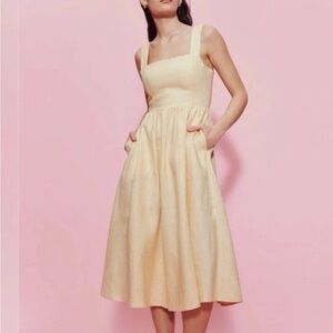 NWOT, Reformation Butter Yellow 100% Linen Dress, Maxi Ankle, 8, Light, Feminine